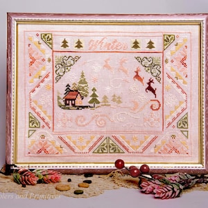 Primitive Christmas cross stitch pattern pdf download, Samplers and Primitives, Christmas cross stitch, winter sampler, Christmas Sampler
