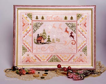 Primitive Christmas cross stitch pattern pdf download, Samplers and Primitives, Christmas cross stitch, winter sampler, Christmas Sampler