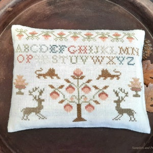 Cross stitch sampler pattern chart PDF, colonial sampler, antique sampler inspired pattern, Samplers and Primitives, primitive sampler
