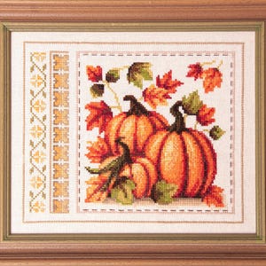 Cross stitch primitive PDF autumn pattern chart, thanksgiving cross stitch, Samplers and Primitives, autumn pumpkin sampler pattern