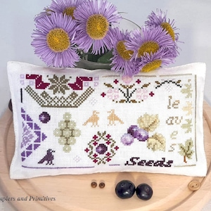 Cross stitch Quaker PDF download pattern chart, grape cross stitch, Samplers and Primitives, Quaker sampler cross stitch pattern