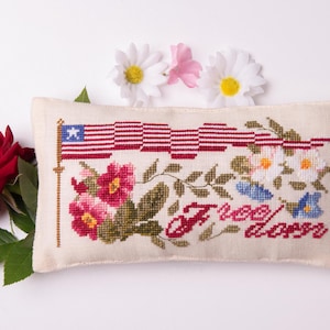 PDF DOWNLOAD Kruissteek patriottische patroonkaart, 4 juli-steek, patriottische bloemenkruissteek, Samplers and Primitives, Americana