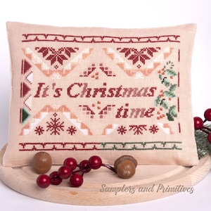 Primitive Christmas cross stitch pattern pdf download, Samplers and Primitives, Christmas cross stitch bowl filler, Quaker sampler Christmas