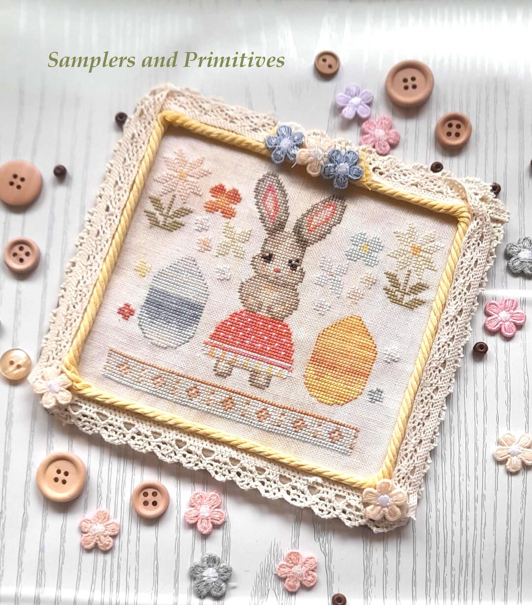 Primitive Easter Bunny Cross Stitch Pattern PDF Download - Easter Bowl ...
