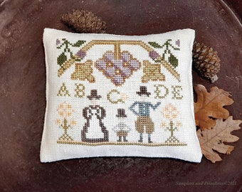 Primitive Thanksgiving Cross Stitch Pattern, Colonial Sampler (PDF Download)