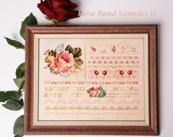 Schema per punto croce "Rose Band Sampler", disegno floreale antico con punti speciali (schema in PDF)