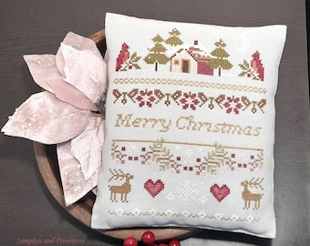 Primitive Christmas Cross Stitch Pattern, Band Sampler (PDF Download)