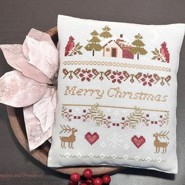 Primitive Christmas cross stitch pattern pdf download, Samplers and Primitives, Christmas pillow cross stitch bowl filler, sampler Christmas