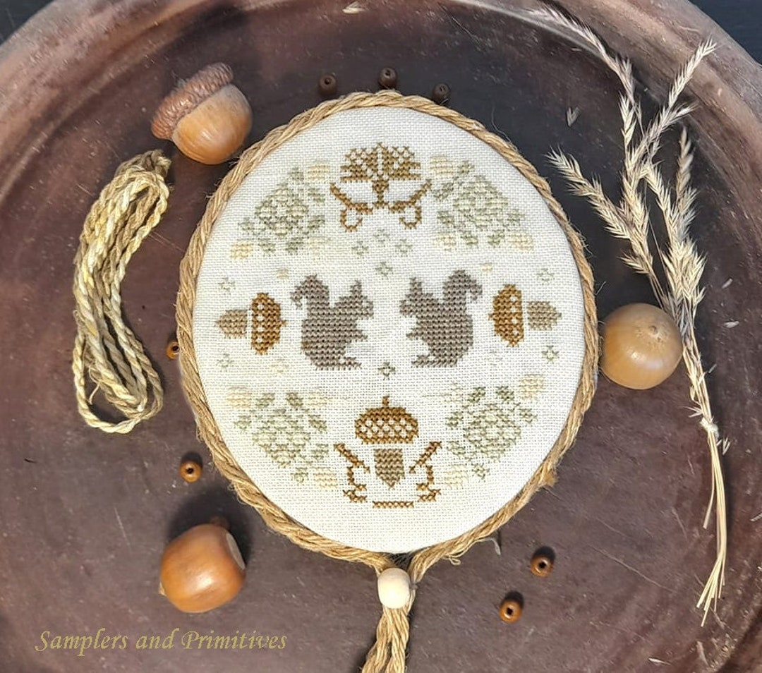 Autumn Quaker Squirrel Cross Stitch Pattern, Sampler PDF (digital ...
