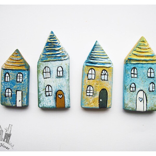 The Little Blue Houses Ceramic Fridge Magnets Set of 4, Home Decor