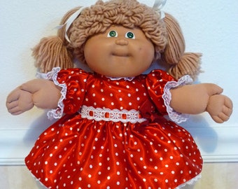 CPK doll clothes//16-18 inch//red//white polka dot dress//bloomers//shoes//hair bows