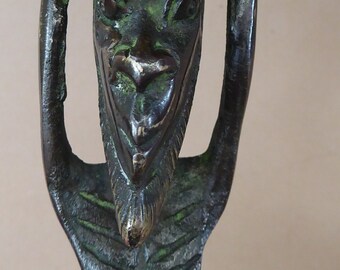 Antique African BENIN Style Bronze Figurine of a Man Carrying a Bowl. Early 20th Century