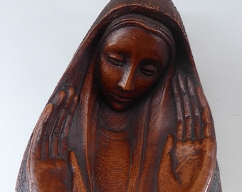 Vintage AMERICAN The Grail Studio Pottery Model of the Virgin. Grailville Paper Label and Signature.