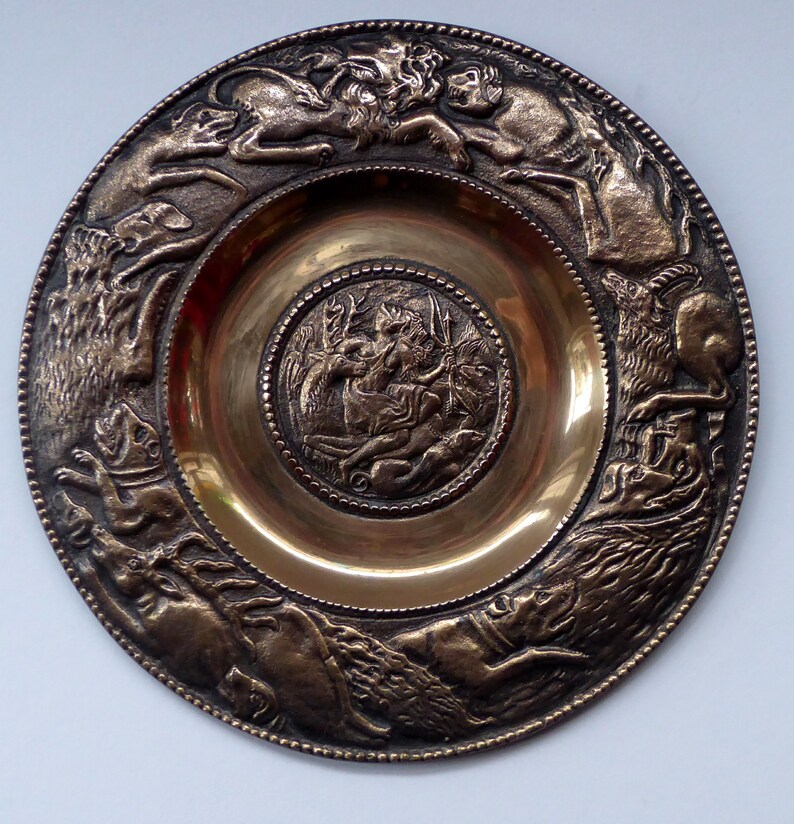RARE Antique Bronze Wall Plate. Central Image Showing Diana Etsy