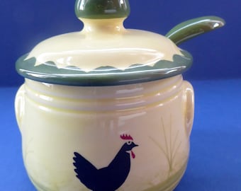 Vintage Zeller COCK AND HENS Jam Pot - with Rare Original Ceramic Jam Spoon