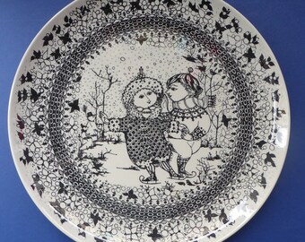 MASSIVE 14 inch Bjorn Wiinblad Wall Plate or Charger. From the Seasons Series: WINTER Nymolle Denmark, 1960s