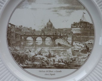 WEDGWOOD Piranesi Vedute di Roma Views: The Bridge and Castle of St. Angelo. Diameter 10 1/2 inches