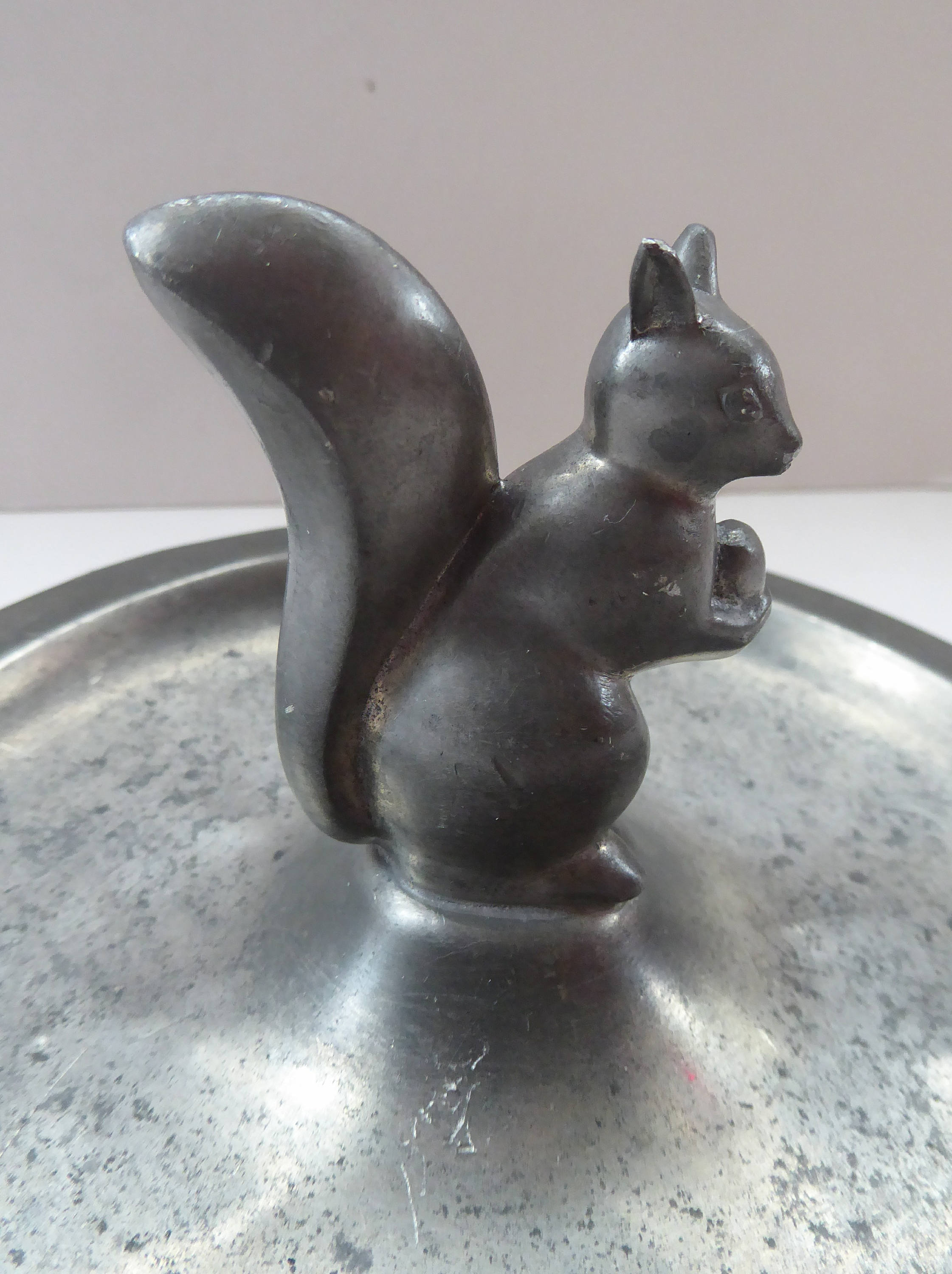 Image of 1930S Just Andersen Danish Pewter Dish With Finely Modelled Squirrel Centrepiece