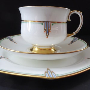 Early PARAGON Bone China ART DECO Pattern Trio:  Tea Cup & Saucer, plus side plate. Beautiful and Rare