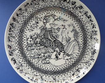 MASSIVE 14 inch Bjorn Wiinblad Wall Plate or Charger. From the Seasons Series: AUTUMN Nymolle Denmark, 1960s