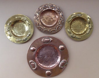 JOB LOT:  FOUR Miniature Early 20th Century Arts and Crafts Copper & Brass Card or Pin Trays. All hand made examples