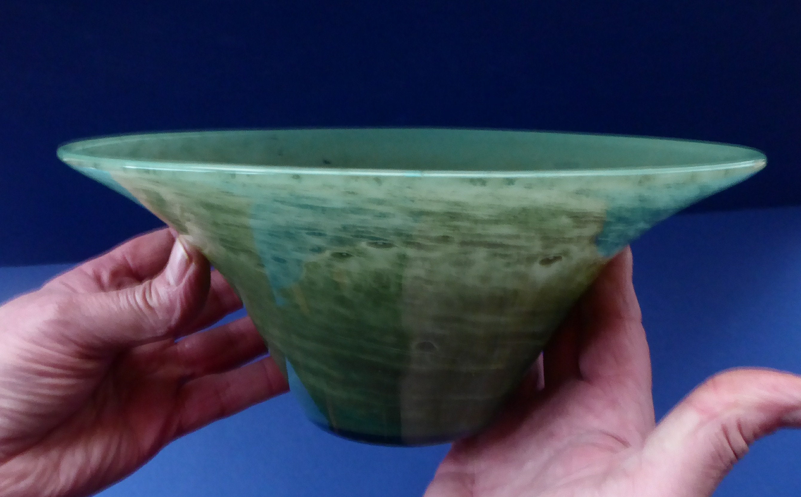 Image of 1930S Whitefriars Glass Bowl. Interesting Cloudy Glass Bowl On Tapered Foot. 9 3/4 Diameter