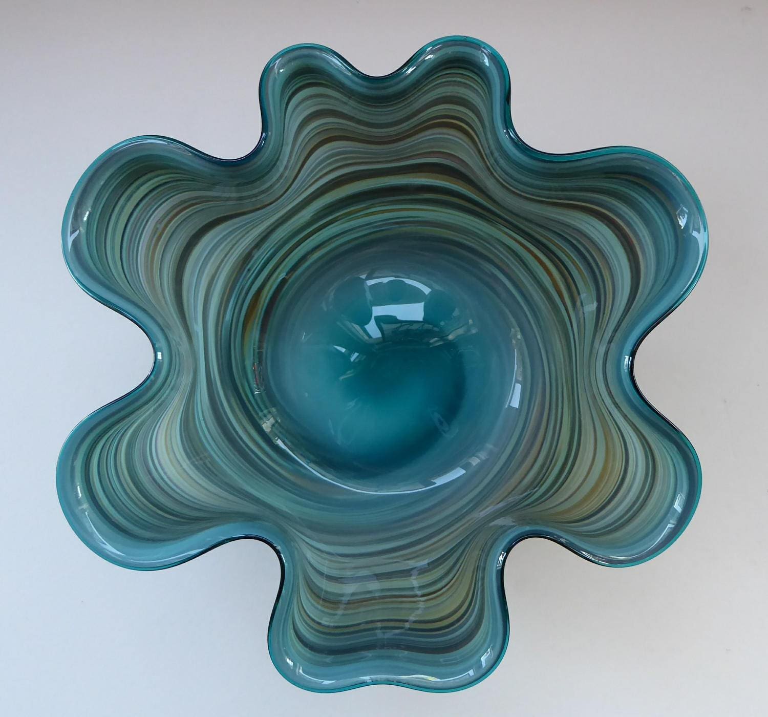 Large Vintage Striped Glass Handkerchief Vase Bowl