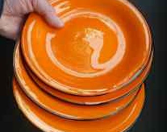 Four LOETZ TANGO Glass Art Deco Fruit Plates: with Black Trailed Glass Rim c 1920s POWOLNY