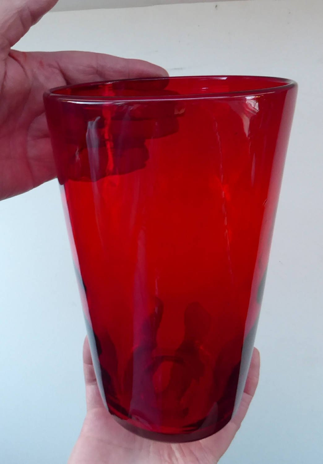 1950s Ruby Red Whitefriars Wave Ribbed Large Tumbler Vase 8