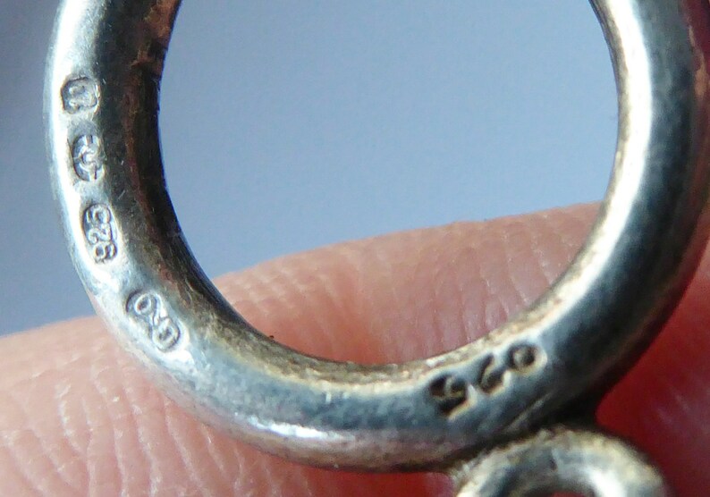 SIGNED; probably Scandinavian Vintage SOLID SILVER Bracelet with Abstract Floral Design /& Black Enamel Details