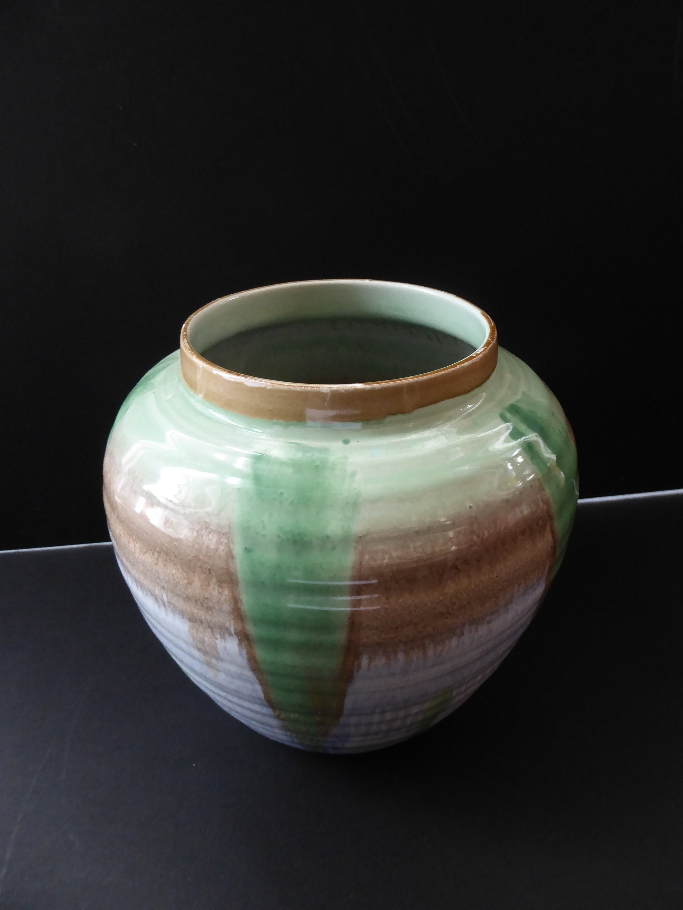 Art Deco 1930s Shelley Pottery Harmony Green Drip Ware Ovoid Vase