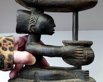 Vintage Early / Mid 20th Century LUBA Tribe (Congo - Zaire). African Carved Wood Tribal Headrest