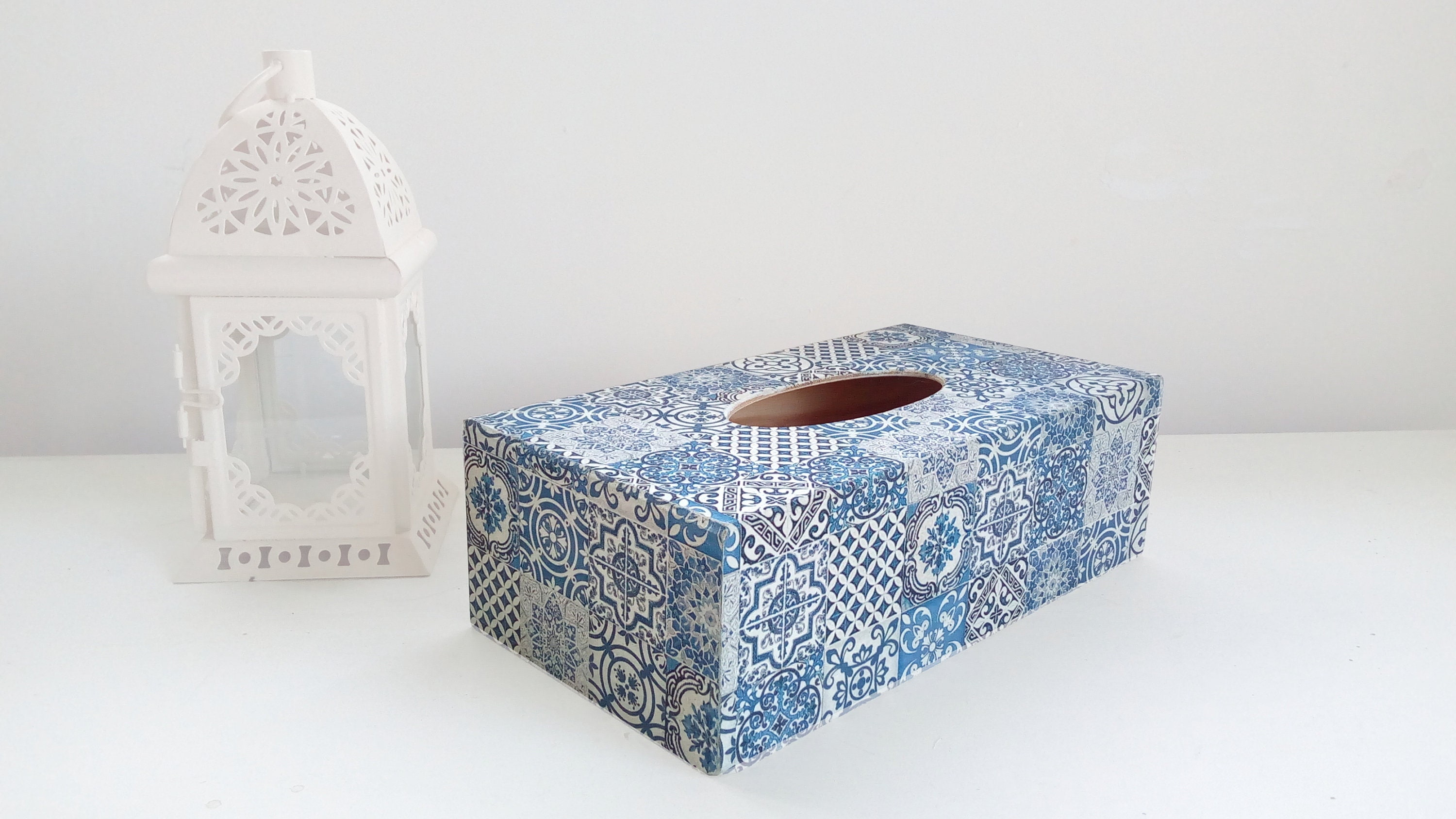 Wooden kleenex box rectangular tissue box blue tiles Etsy