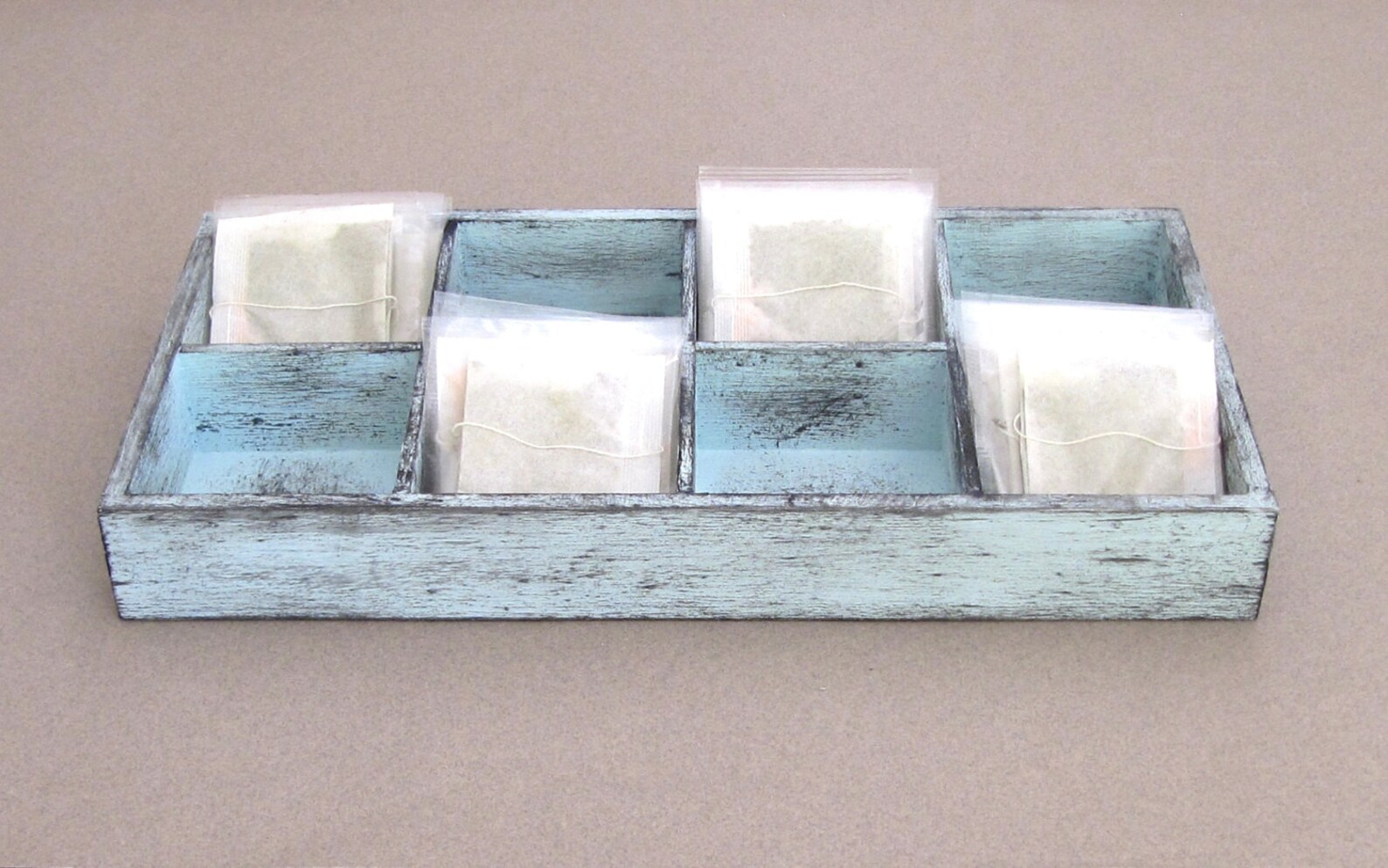 Blue divided wood storage tray wood display box office Etsy