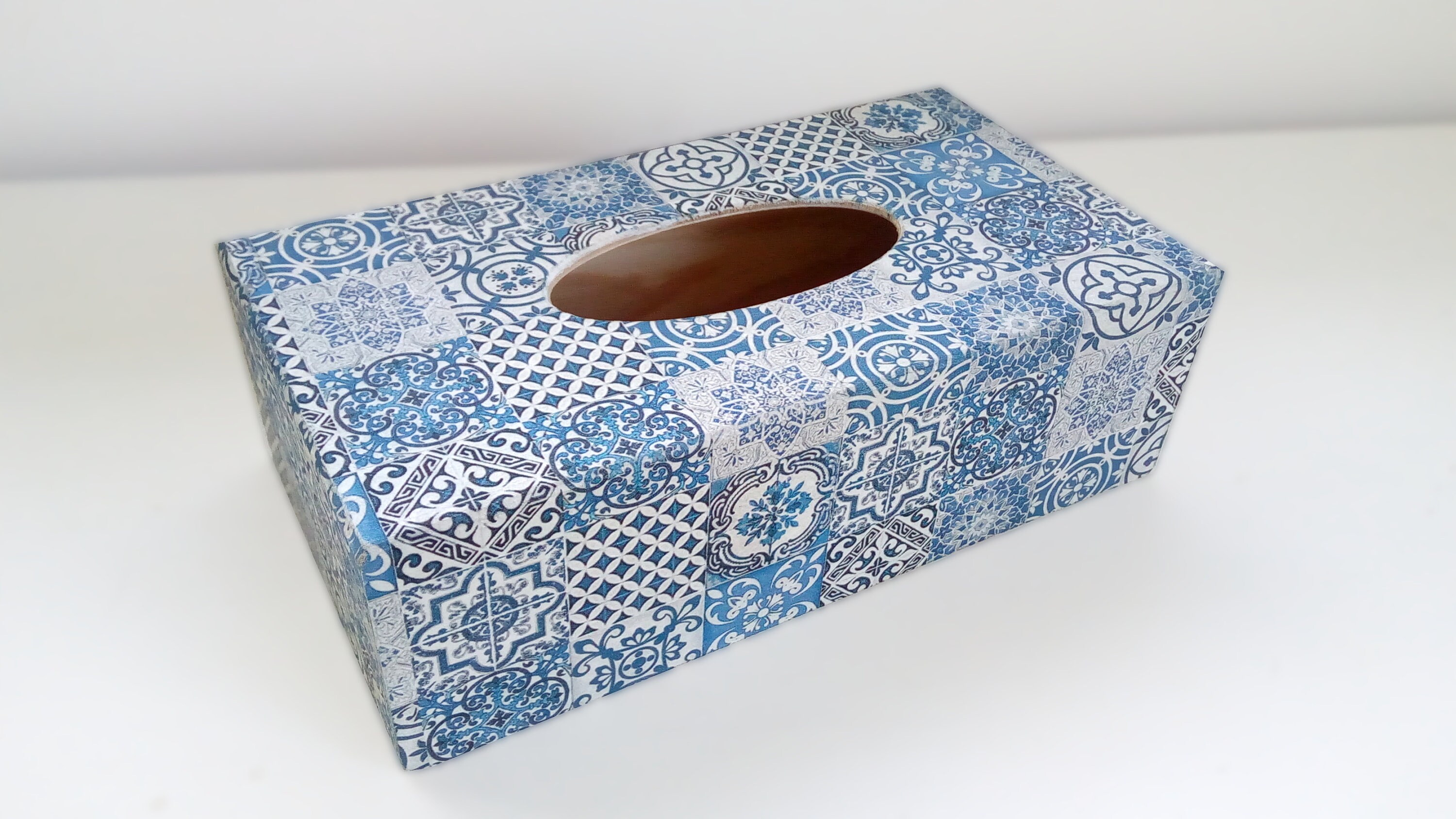 Wooden kleenex box rectangular tissue box blue tiles Etsy