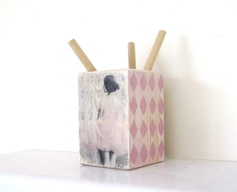 Shabby Chic Wooden Pen Holder Pink Decoupage Pencil Etsy