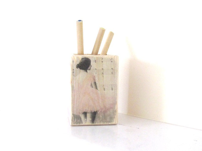 Shabby Chic Wooden Pen Holder Pink Decoupage Pencil Etsy