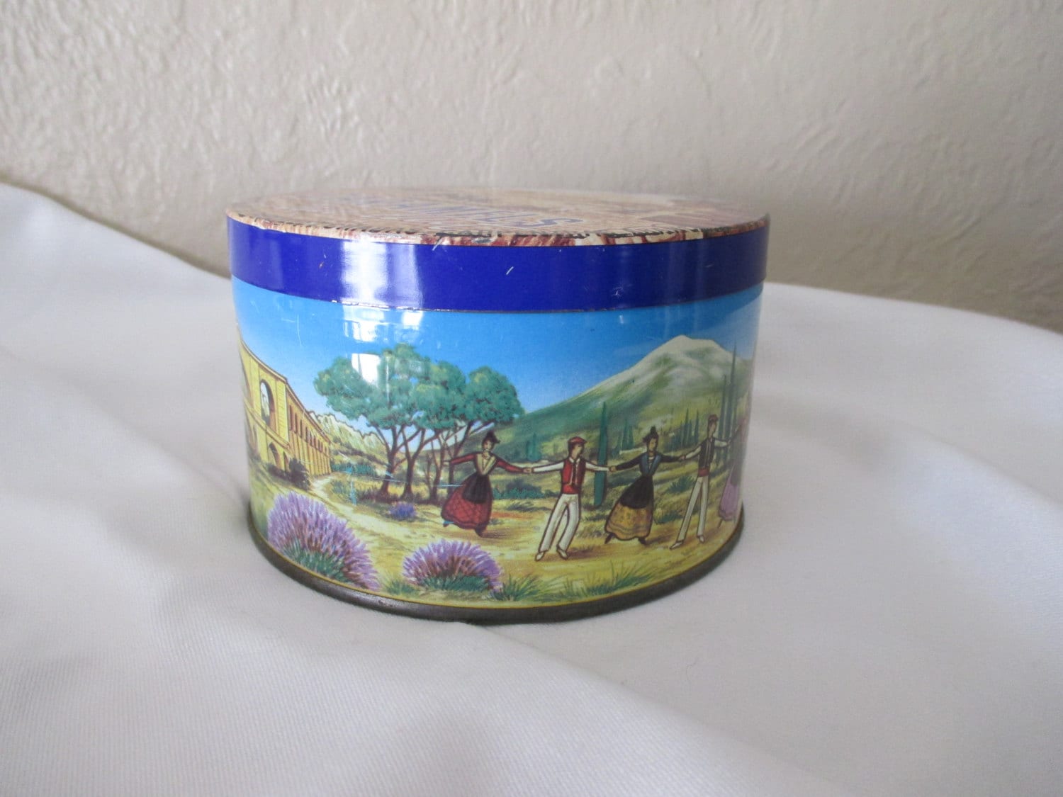 Vintage French Tin, French Candy Tin, Blue Tin, Candy Nougat Tin