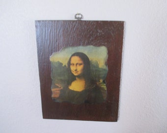 French Vintage Plaque with Collage of Mona Lisa,  Picture of Mona Lisa