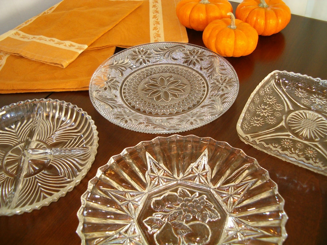 Vintage Glass Serving Dishes, Set of 4, Thanksgiving Table, Christmas Cookies, Hostess Gift