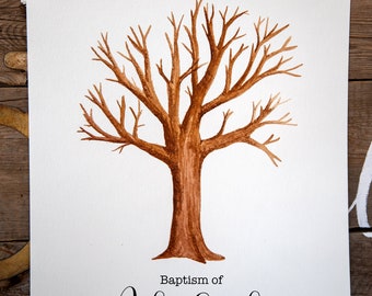 Watercolor Fingerprint Tree for Baptism, Wedding, reunion, etc