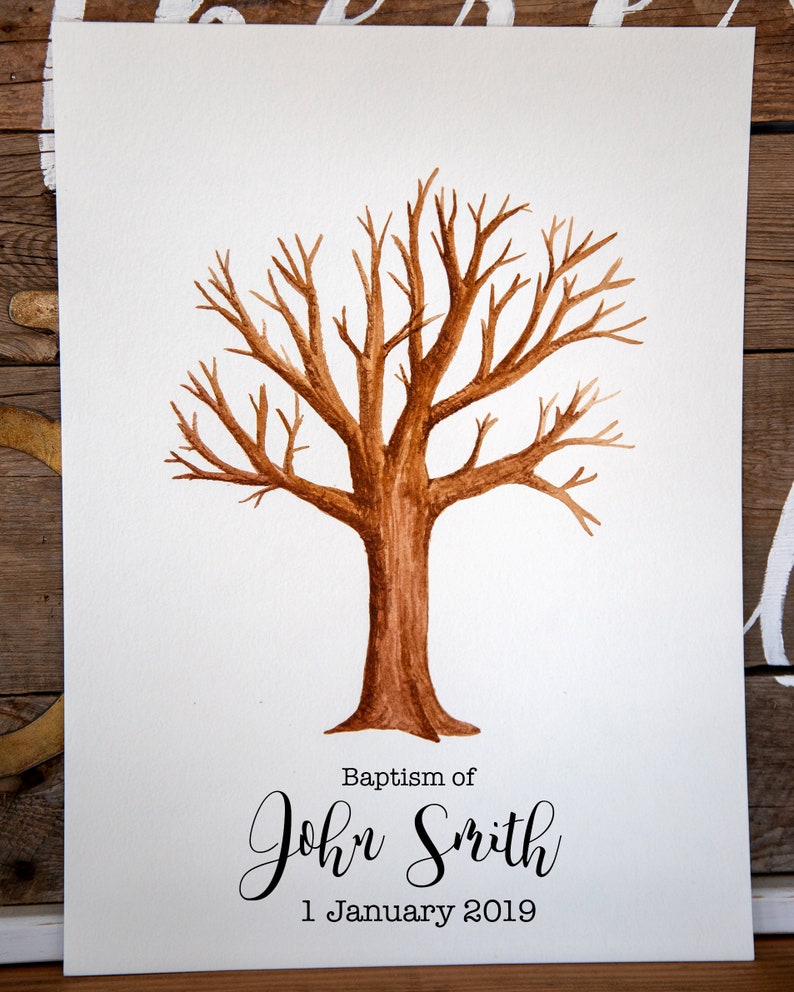 Watercolor Fingerprint Tree for Baptism, Wedding, reunion, etc image 1