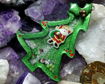 Christmas Tree Holly Snowglobe Keyring, Necklace, Pendant, Ornament