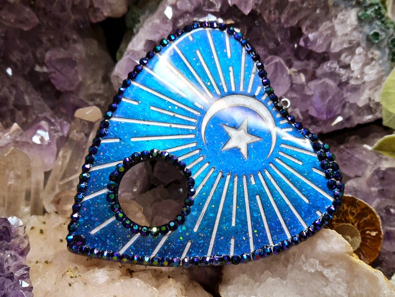 Blue Moon & Stars Rhinestone Planchette Keyring, Necklace, Pendant - Etsy