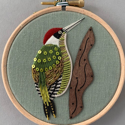 Metalwork Embroidery Woodpecker Kit Etsy