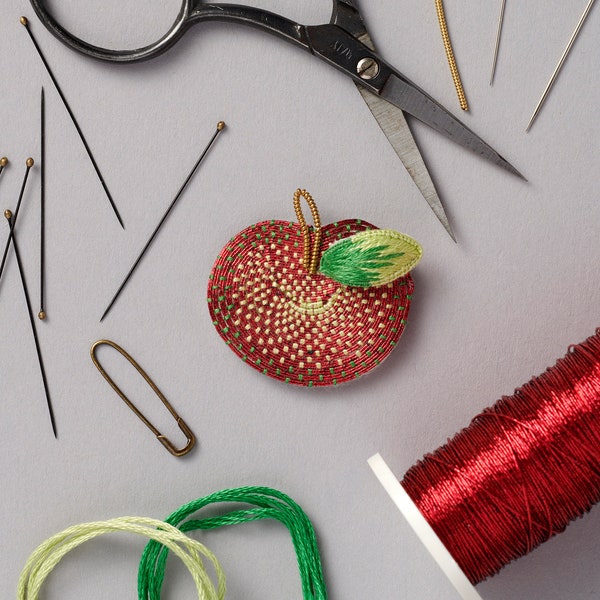 Metalwork Embroidery Apple Brooch