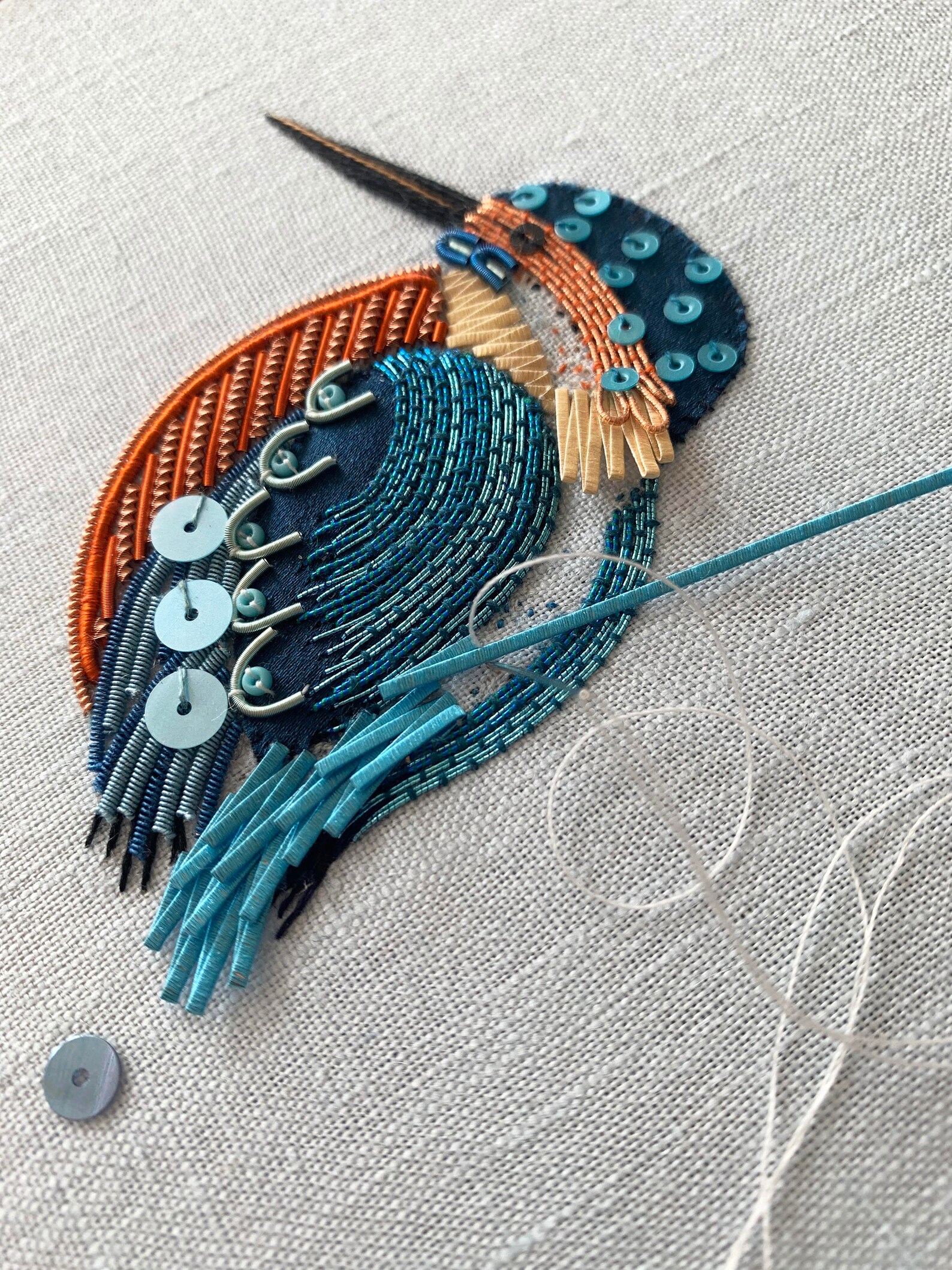 Metalwork Embroidery Kingfisher Kit Etsy