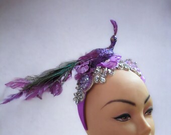 Purple Peacock Feathers embellished headband,   Kentucky Derby, Tea Party Hat, Wedding Church Bridal, Easter, Headband