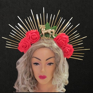 Roses and Horse Crown Hat, Fun and Festive, Horse, Roses, Kentucky Derby, Tea Party,  Gold Crown Derby Day, Equine Headband