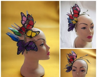 Butterflies Hairband,  Kentucky Derby, Tea Party Hat,  Easter, Headband  Butterfly Hair Decoration, Multi Color Butterflies